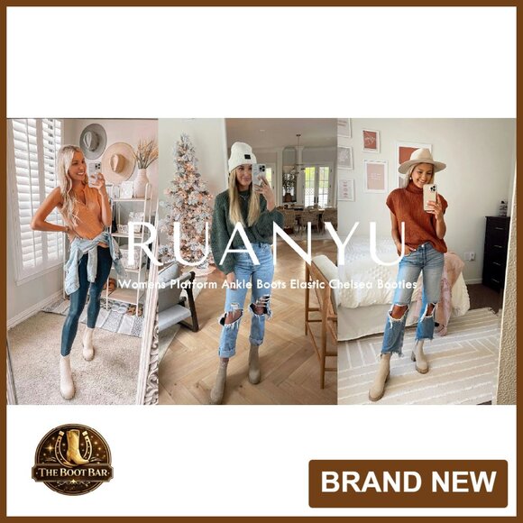 Platform Ankle Boots Chunky Heel Lug Sole Elastic Chelsea Booties - Picture 8 of 8